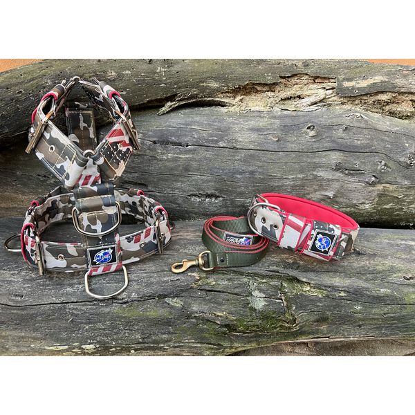 KIT PEITORAL UNIVERSAL, COLEIRA SUPER CONFORT E GUIA DE PASSEIO cor camuflado USA