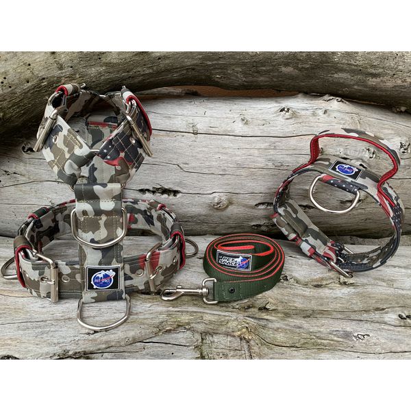 KIT PEITORAL UNIVERSAL, COLEIRA TÁTICA E GUIA DE PASSEIO cor camuflado USA