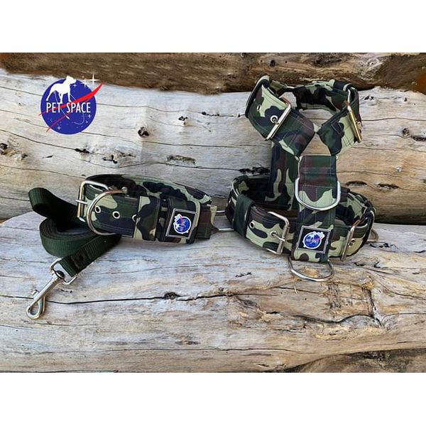 KIT PEITORAL UNIVERSAL, COLEIRA CAMUFLADA E GUIA DE PASSEIO cor camuflado selva