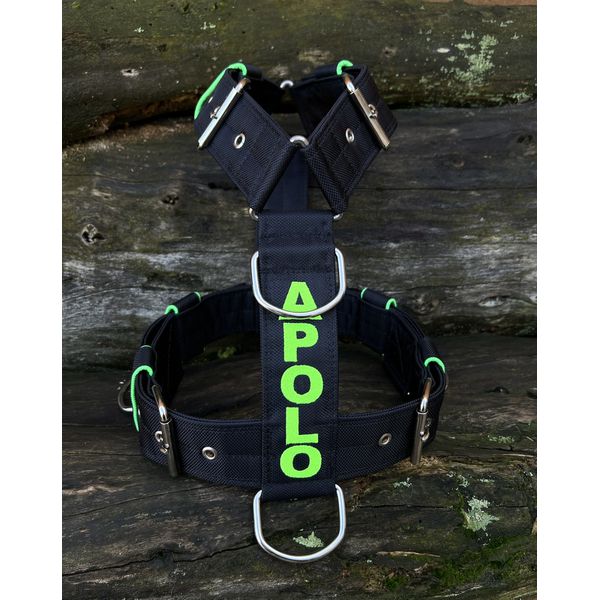 Peitoral universal personalizado poliéster premium preto com nome em verde fluorescente