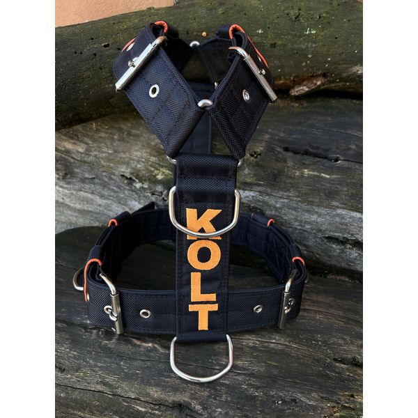 Peitoral universal personalizado poliéster premium preto com nome em laranja
