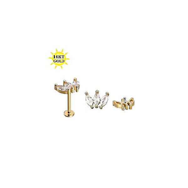  3 Marquise Em Ouro 14K Com Zircônia Cúbica Lapidadas