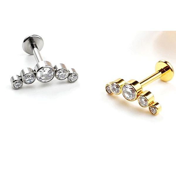 Labret Delicado, Piercing Curvo com 5 Pedras Zircônias Decrescentes 