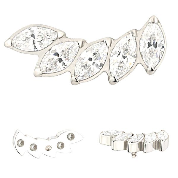  Mini Cluster Formato Navete c/ 05 Pedras CZ Lapidadas 