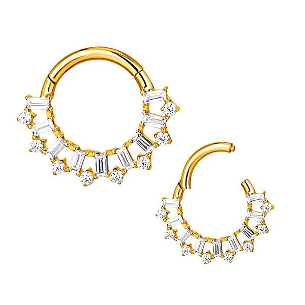  Argola com pedras retangulares Adornadas com 08 CZ redondas 