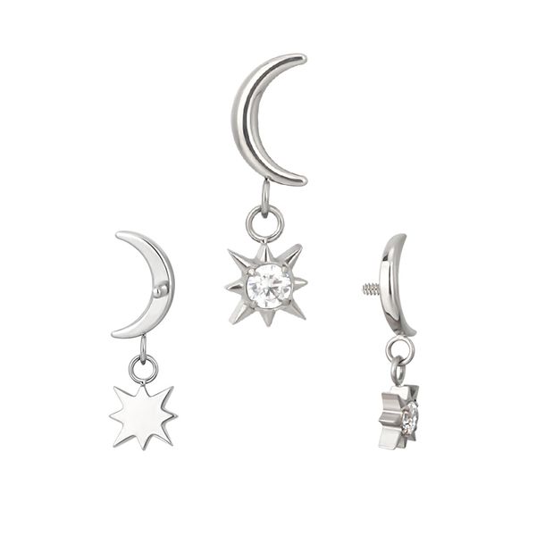 Labret- Lua Com Estrela dançante Adornada com Pedra CZ 
