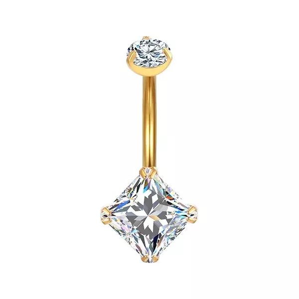  Piercing Umbigo 02 Pedras zircônia Quadradas Titânio e Pvd Gold