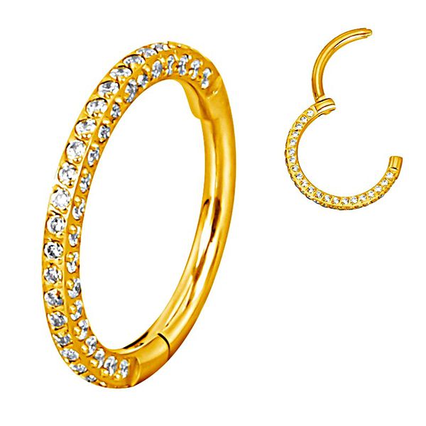  Piercing Argola Pedraria Nos 3 Lados Titânio com Cravaçã ode Pedras Swarovski