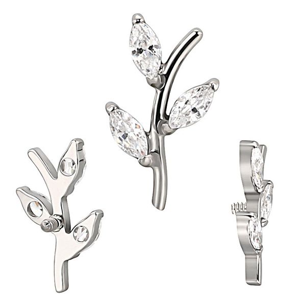 Labret- 03 Pedras Navetes Em Zirconia Formato Galho