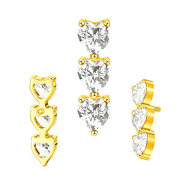 Piercing Labret 3 Corações em Linha Pedra Zircônias 