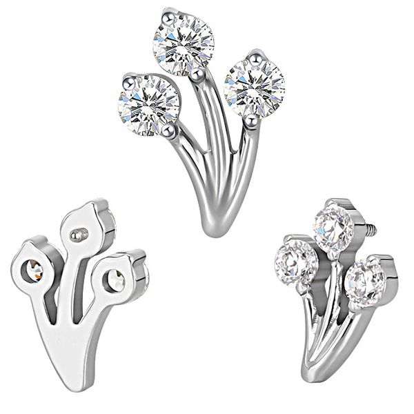 Piercing Labret Flor de Zircônia 03 Pedras Zircônias