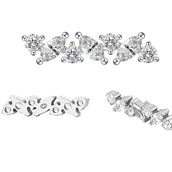 Piercing Cluster 3 Zircônias Marquise, Rodeadas de 4 Redondas 