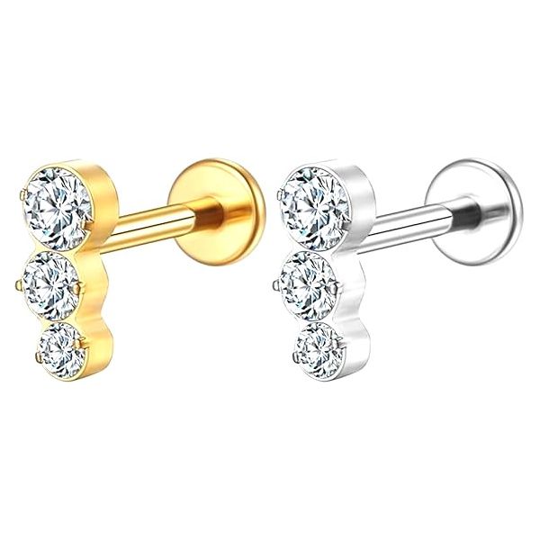  Labret Piercing 3 Zircônias Decrescentes Cravejadas 