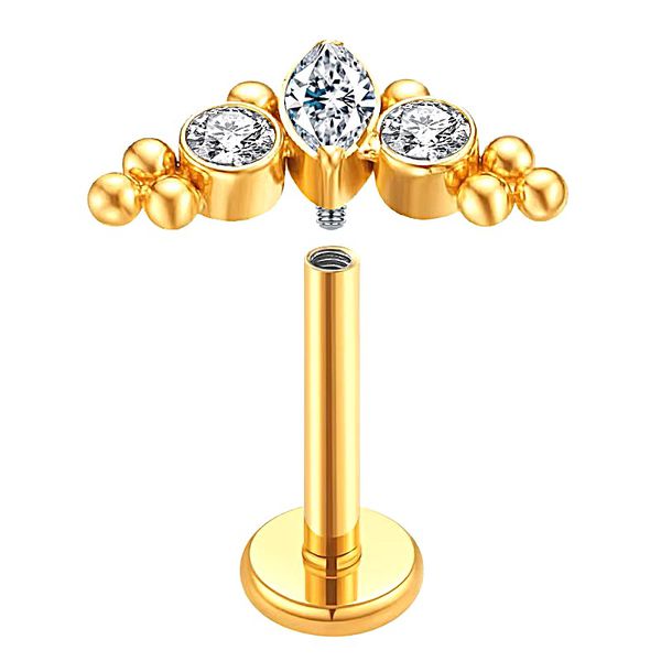 Piercing Labret Cluster 3 Zircônias Lapidadas Com Esferas Em Titânio 