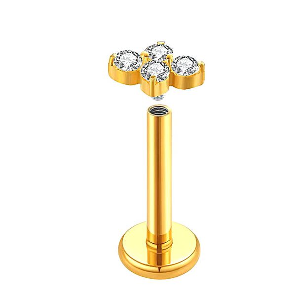 Piercing Labret 4 Pedras Cravejado em Zircônia