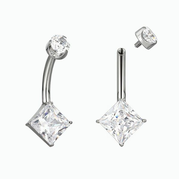  Piercing Umbigo 02 Pedras zircônia Quadradas