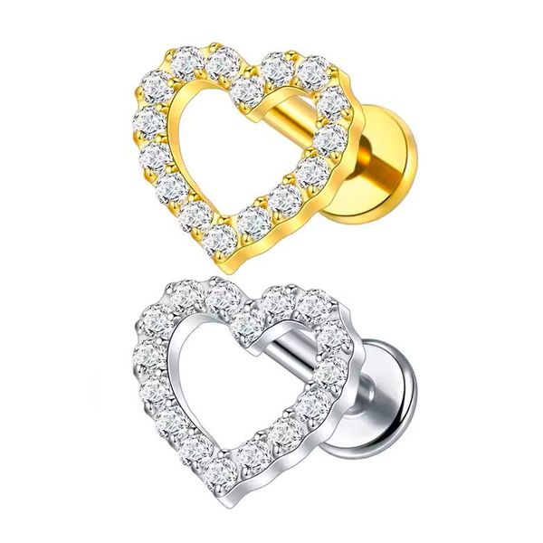 Piercing Labret Titânio / Pvd Com Coração Cravejado com Zircônias