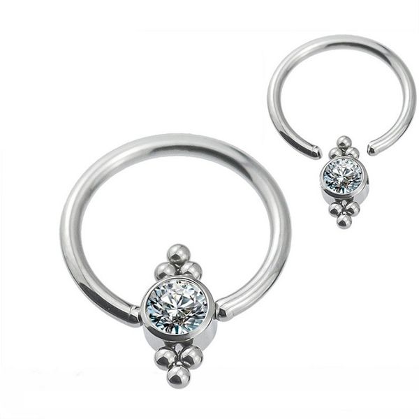 Argola Captive Com Pedraia e Bolinhas Tribais
