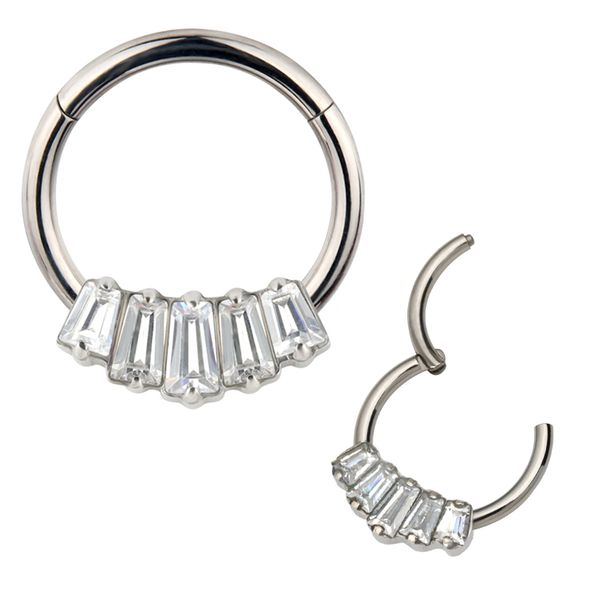 Argola Em Titanio Com 5 Pedras Cz Retangulares