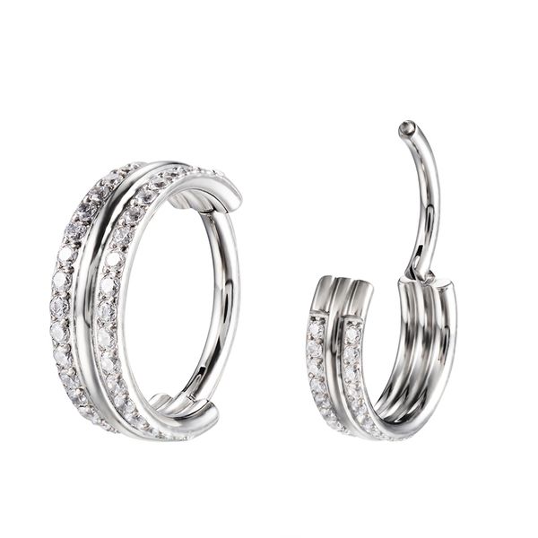 Argola Em Titânio Duas Voltas Com Pedraria Em Zirconia