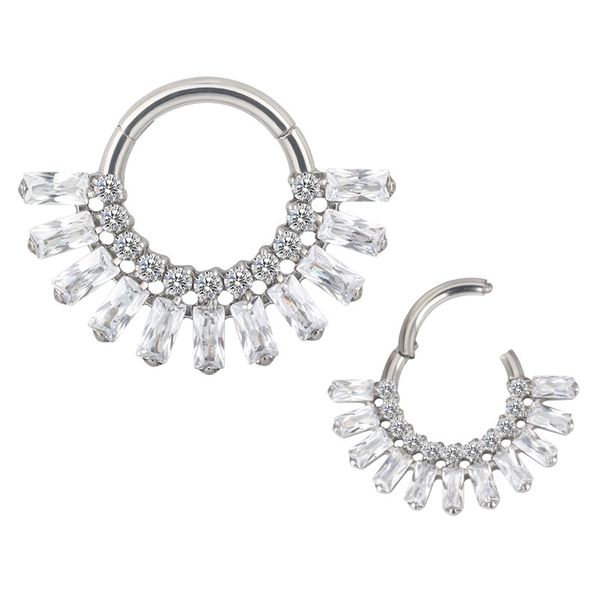 Argola Segmentada Com 11 Pedras Cz Baguetes Adornadas Com Pedras Cz Redondas