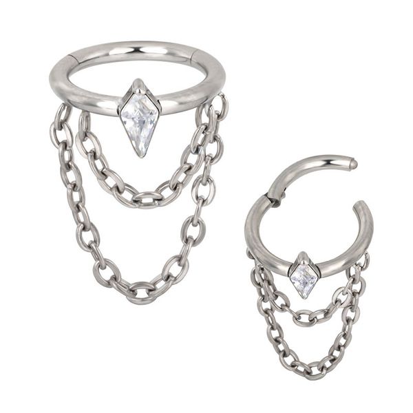 Argola Segmentada Com Pedra Losagulo Cz e Correntinha Dangle
