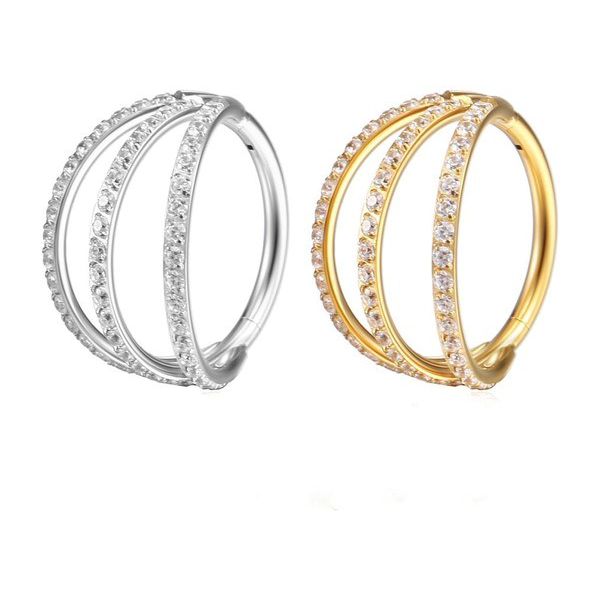 Argola Tripla De Click Cravejada Pedra Cz