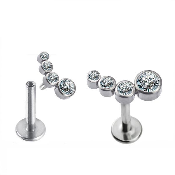 Topo Labret com 4 pedras CZ Titanio Polido ASTMF-136