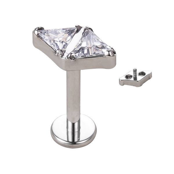 Labret Formato Triangulo Duplo, Pedra Zirconia