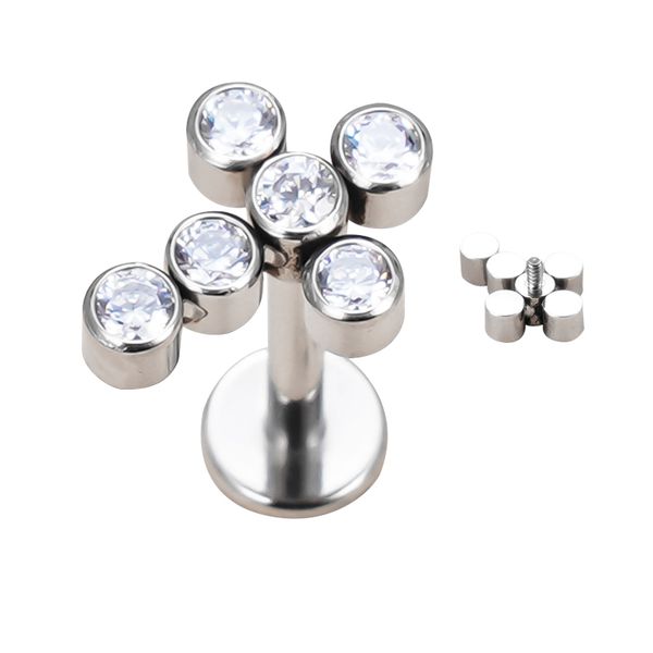 Labret Fornato Cruz Boleado Com 06 Pedras Cz