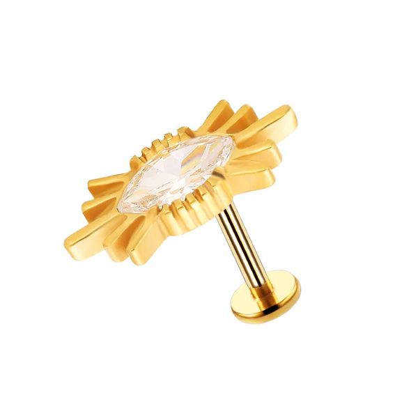 Labret Topo Estrela Lunar 10 Pontas Em Pvd Gold Com Pedra Cz Navete