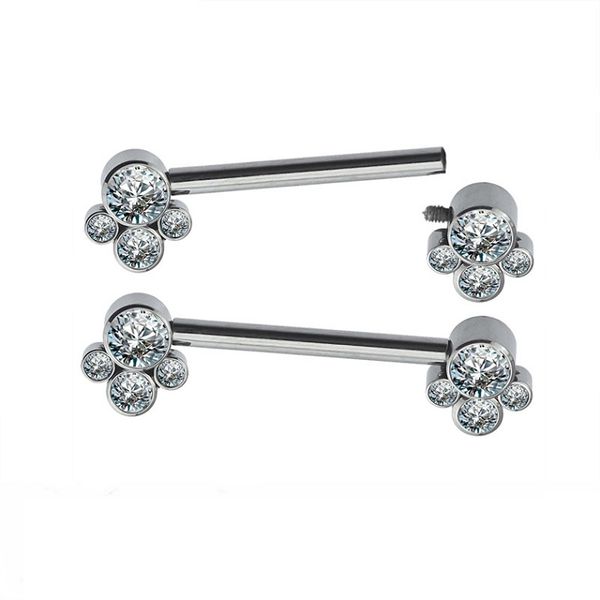 Piercing De Mamilo 4 Pedras Zircônia, 16, 12mm,titanio Polido