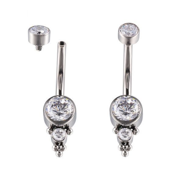 Piercing De Umbigo Com 3 Pedras Cz