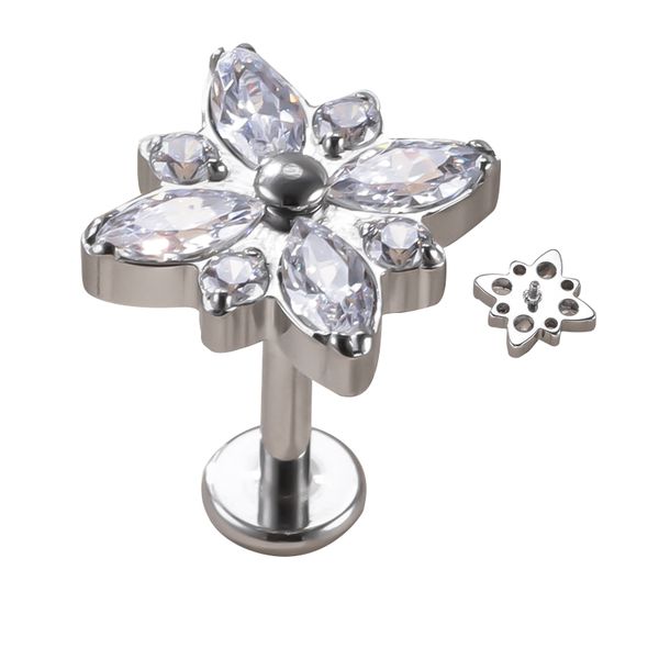Labret 08 Pedras Zircônias Cravejadas Com Detalhes Definidos 