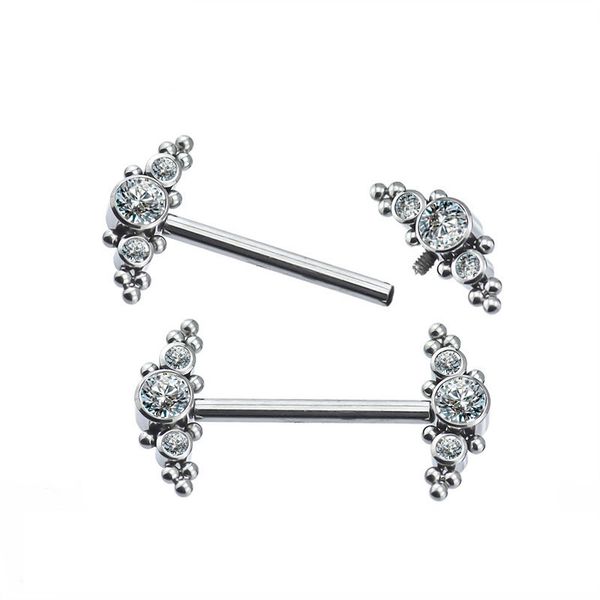 Piercing Mamilo Decorado C/ 03 Pedras Cz e Esferas Tribais