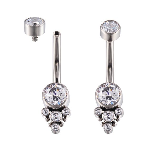 Piercing Umbigo Com 6 Pedras Zirconia Cravadas