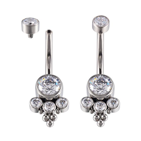 Piercing Umbigo 4 Pedras Cz Lapidadas C/ Esferas Tribais