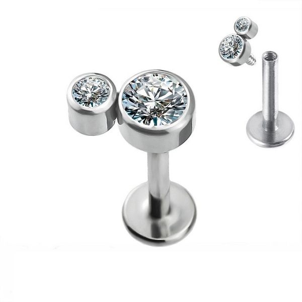 Labret Com Duas Pedras Zircônia Naturais Cravadas