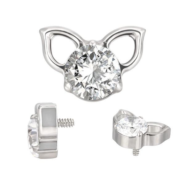  Cabeca De Gatinho cravejada Em Titanio Com Pedra Cz