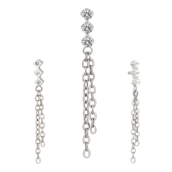 Labret Chuva De Correntes Com 3 Pedras Cz Redondas