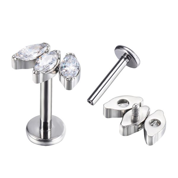 Labret Com 03 Pedras Cz Navete Em Linha