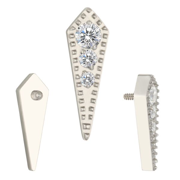  Labret 3 Pedras CZ Cravadas em peca Geometrica Titanio Polido