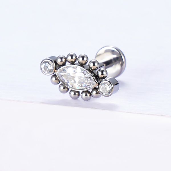  Labret Com Navete Cz Central Mais 02 Pedras Adornamdo e 10 Esferas