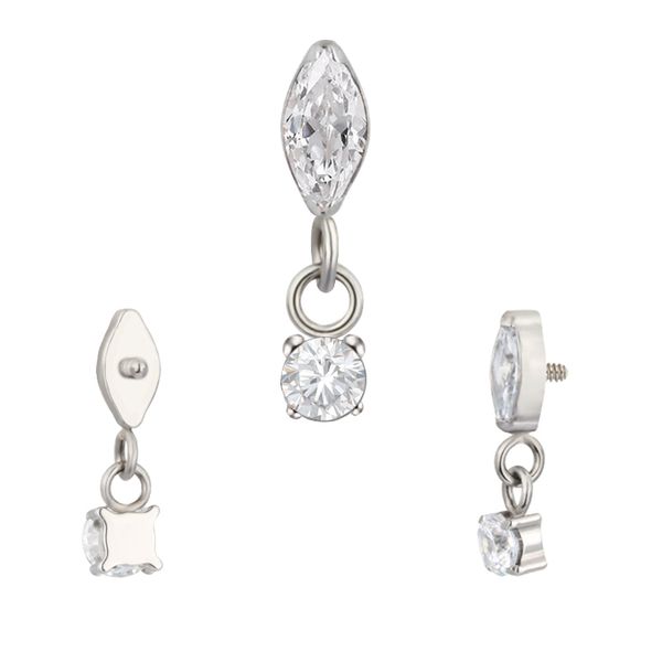 Labret, com 02 Pedras CZ Arredondas Tipo Mickey Mouse Pedras CZ (1 de 5mm e 1 de 2.5mm) Garantia Vitalicia no Metal Em Pvd Gold e Titanio, Articulado Com 02 Pedras Zircônia , 01 Navete,01 Arredondada