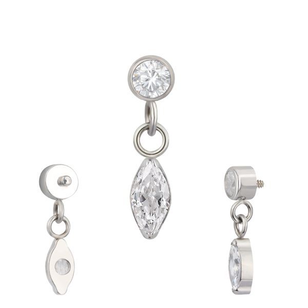 Labret ,articulado Com 02 Pedras Zirconia. 01 Arredondada e 01 Navete