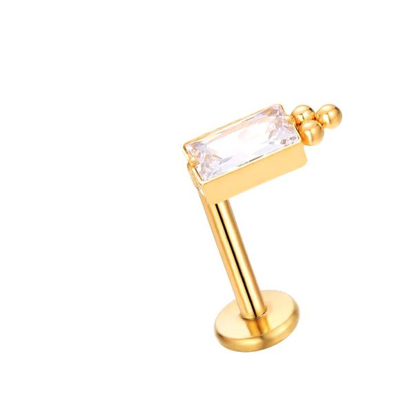 Labret, Pedra Cz Retangular Cravada C/ 03 Bolinhas Adornando
