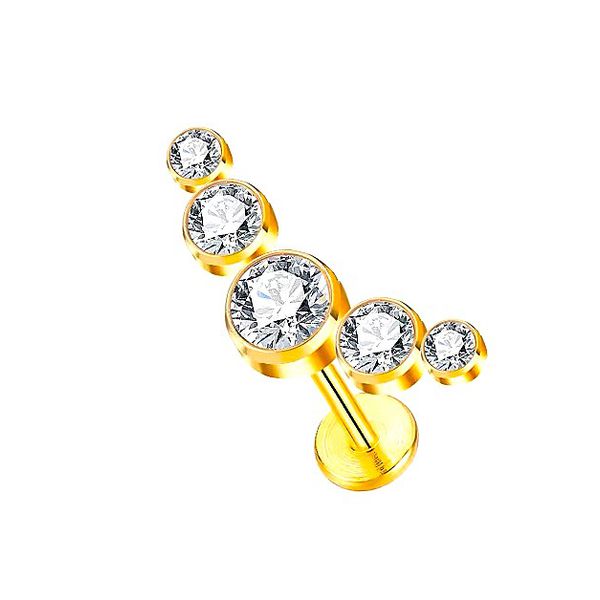  Labret 5 Pedras Lapidadas decrescentes Caravadas em Titânio