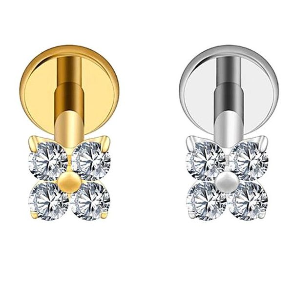 Piercing Labret com 4 Zircônias Cúbica (Mini Trevo) 4mm 