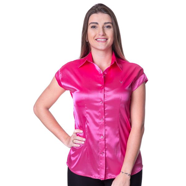 Blusa de Cetim Manga Japonesa Rosa Ellen