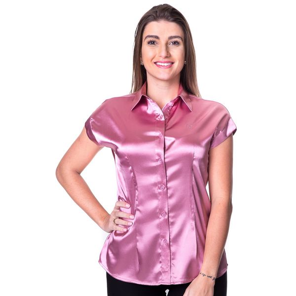 Blusa de Cetim Manga Japonesa Rosê Cory